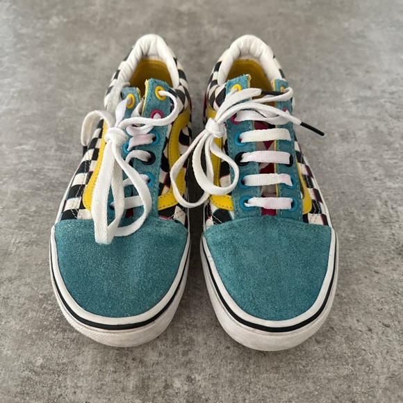 Vans Teal and Pink Checkerboard Sneakers - Picture 2 of 7